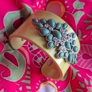 Lia Sophia Turquoise and Yellow Statement Cuff Bracelet (J4)